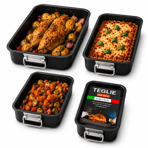 Set 4 Teglie Rettangolari per Forno Vulcano 20-25-30-35cm