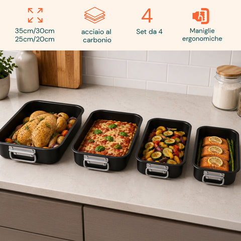 Set 4 Teglie Rettangolari per Forno Vulcano 20-25-30-35cm