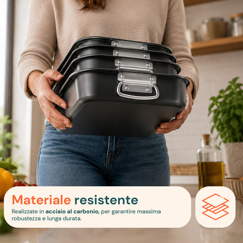 Set 4 Teglie Rettangolari per Forno Vulcano 20-25-30-35cm