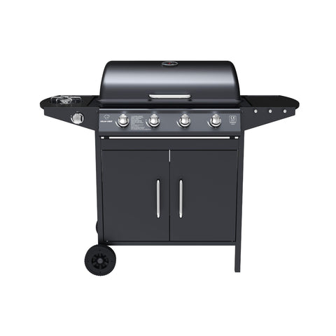 Barbecue A Gas A 4+1 Fuochi Martin In Acciaio Nero Con Ruote