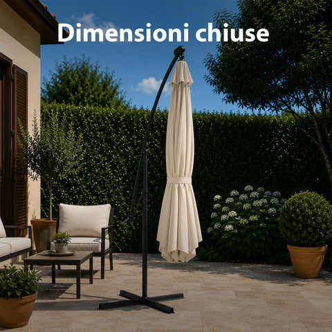 Ombrellone Rotondo Ø3m Decentrato Braccio Laterale in Acciaio, Manovella, Poliestere 180gr Impermeabile UV per Giardino e Terrazzo