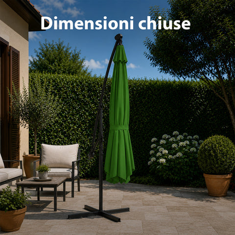 Ombrellone Rotondo Ø3m Decentrato Braccio Laterale in Acciaio, Manovella, Poliestere 180gr Impermeabile UV per Giardino e Terrazzo