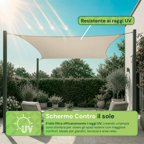 Vela Ombreggiante Quadrata Beige Idrorepellente con Protezione UV per Esterni