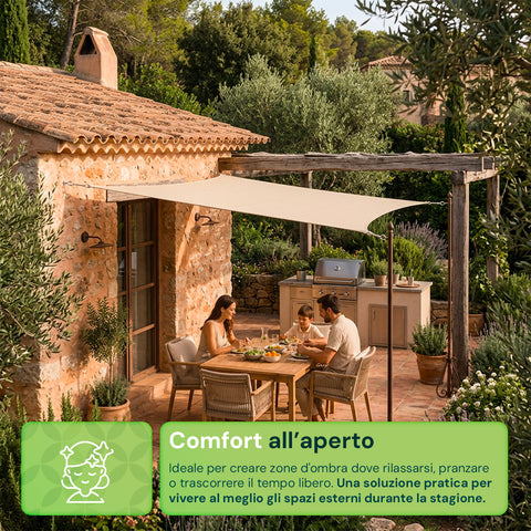 Vela Ombreggiante Quadrata Beige Idrorepellente con Protezione UV per Esterni