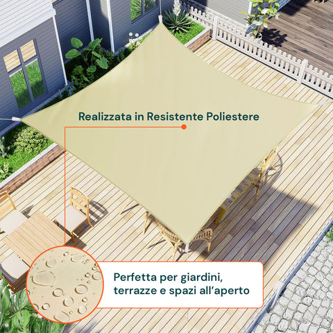 Vela Ombreggiante Quadrata Beige Idrorepellente con Protezione UV per Esterni