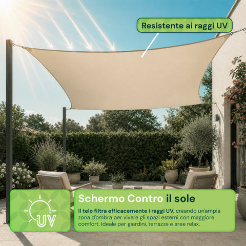 Vela Ombreggiante Quadrata Beige Idrorepellente con Protezione UV per Esterni