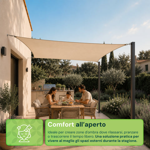 Vela Ombreggiante Quadrata Beige Idrorepellente con Protezione UV per Esterni