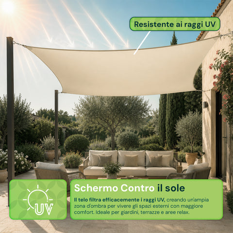 Vela Ombreggiante Quadrata Beige Idrorepellente con Protezione UV per Esterni