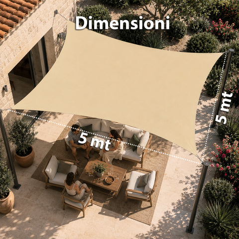 Vela Ombreggiante Quadrata Beige Idrorepellente con Protezione UV per Esterni