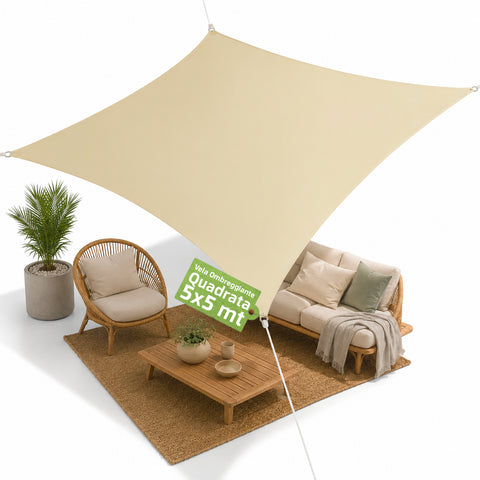 Vela Ombreggiante Quadrata Beige Idrorepellente con Protezione UV per Esterni