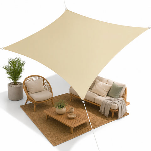 Vela Ombreggiante Quadrata Beige Idrorepellente con Protezione UV per Esterni
