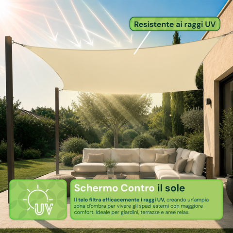 Vela Ombreggiante Quadrata Beige Idrorepellente con Protezione UV per Esterni