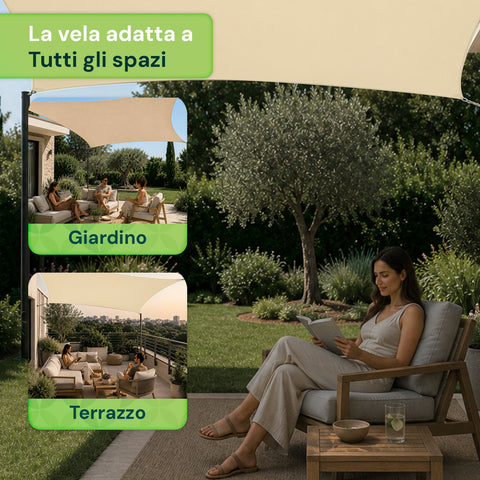 Vela Ombreggiante Quadrata Beige Idrorepellente con Protezione UV per Esterni