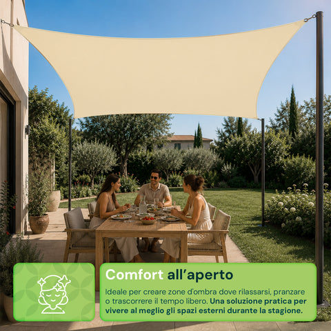 Vela Ombreggiante Quadrata Beige Idrorepellente con Protezione UV per Esterni