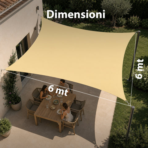 Vela Ombreggiante Quadrata Beige Idrorepellente con Protezione UV per Esterni