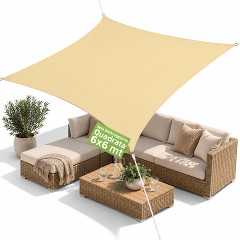Vela Ombreggiante Quadrata Beige Idrorepellente con Protezione UV per Esterni