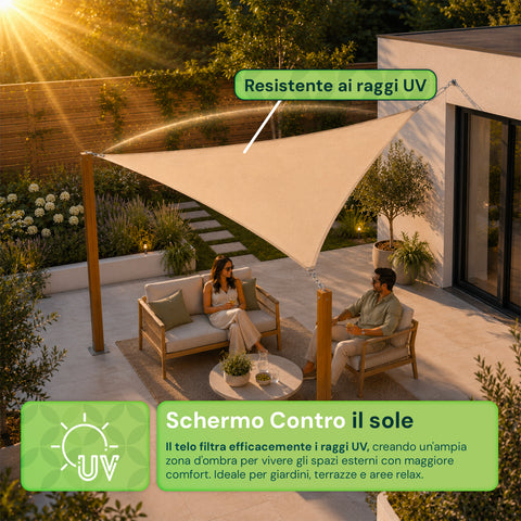 Vela Ombreggiante Triangolare Beige Idrorepellente con Protezione UV per Esterni