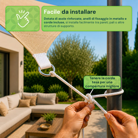 Vela Ombreggiante Triangolare Beige Idrorepellente con Protezione UV per Esterni