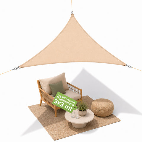 Vela Ombreggiante Triangolare Beige Idrorepellente con Protezione UV per Esterni