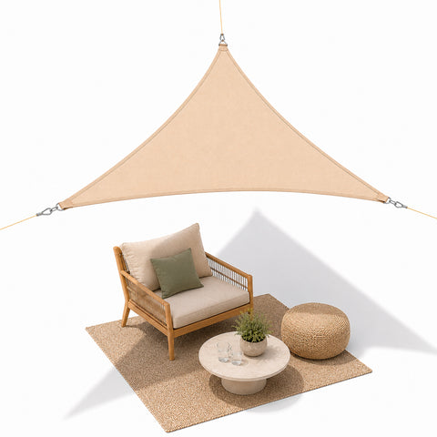Vela Ombreggiante Triangolare Beige Idrorepellente con Protezione UV per Esterni
