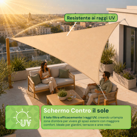 Vela Ombreggiante Triangolare Beige Idrorepellente con Protezione UV per Esterni