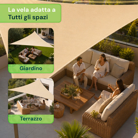 Vela Ombreggiante Triangolare Beige Idrorepellente con Protezione UV per Esterni