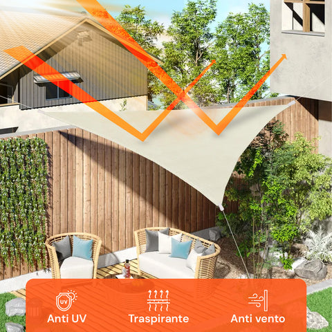 Vela Ombreggiante Triangolare Beige Idrorepellente con Protezione UV per Esterni