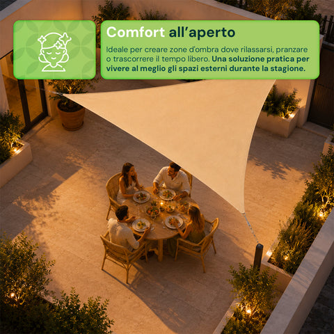 Vela Ombreggiante Triangolare Beige Idrorepellente con Protezione UV per Esterni