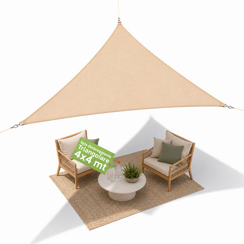 Vela Ombreggiante Triangolare Beige Idrorepellente con Protezione UV per Esterni