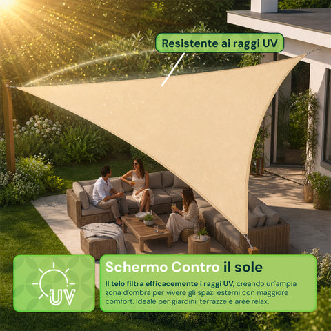 Vela Ombreggiante Triangolare Beige Idrorepellente con Protezione UV per Esterni