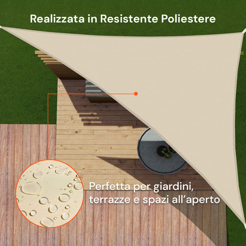 Vela Ombreggiante Triangolare Beige Idrorepellente con Protezione UV per Esterni