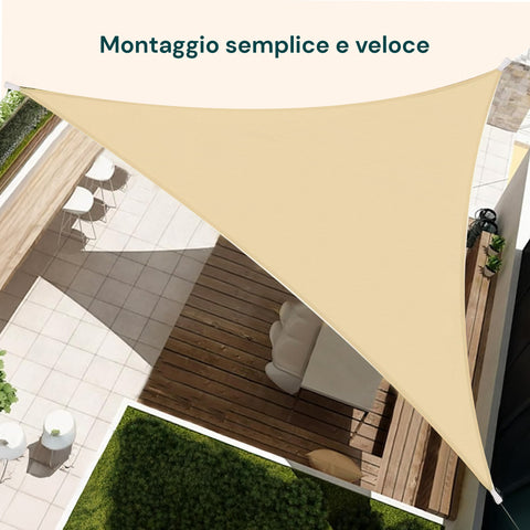 Vela Ombreggiante Triangolare Beige Idrorepellente con Protezione UV per Esterni