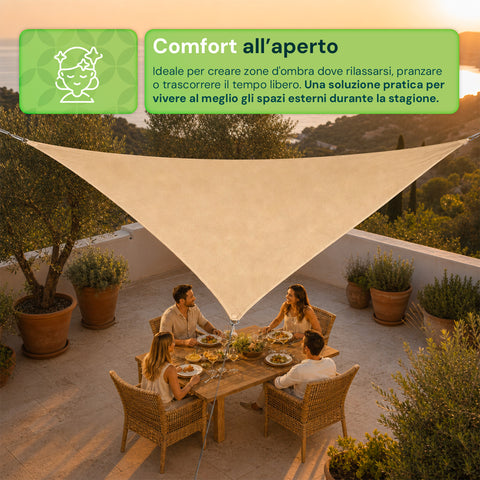 Vela Ombreggiante Triangolare Beige Idrorepellente con Protezione UV per Esterni