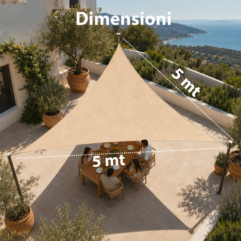 Vela Ombreggiante Triangolare Beige Idrorepellente con Protezione UV per Esterni