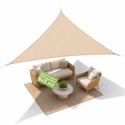 Vela Ombreggiante Triangolare Beige Idrorepellente con Protezione UV per Esterni