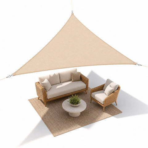 Vela Ombreggiante Triangolare Beige Idrorepellente con Protezione UV per Esterni