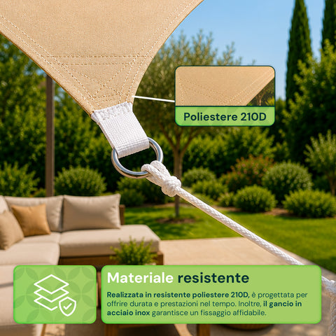 Vela Ombreggiante Triangolare Beige Idrorepellente con Protezione UV per Esterni