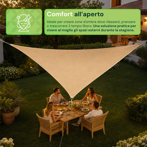 Vela Ombreggiante Triangolare Beige Idrorepellente con Protezione UV per Esterni