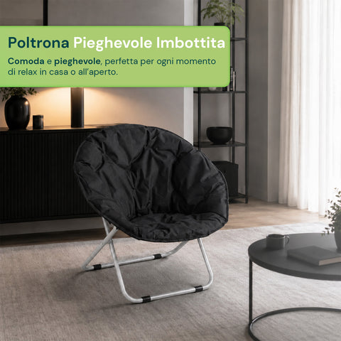 Poltrona Imbottita Pieghevole in Acciaio e Tessuto Oxford - Dimensioni 80x36x80cm