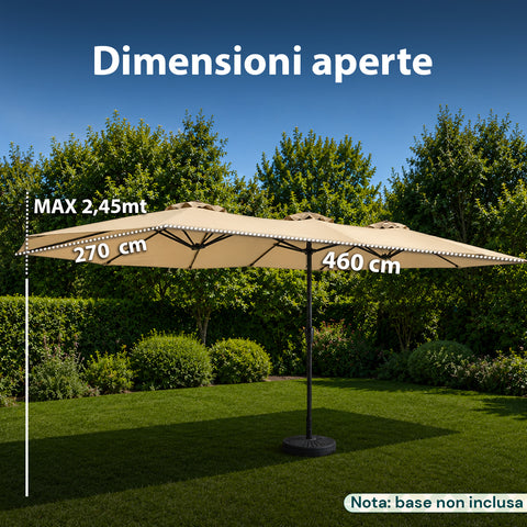 Ombrellone da Giardino Ovale XXL 460x270 in Acciaio al Carbonio e Telone in Poliestere -  Altezza 2,45m (Base NON Inclusa)