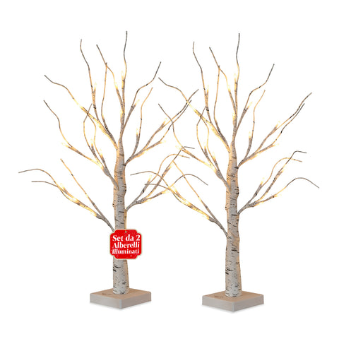 Set 2 Alberelli Decorativi Luci LED – Rami Effetto Betulla e Design Realistico