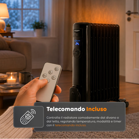 Radiatore Elettrico ad Olio 2000W 9 elementi con Regolazione 3 Livelli e Timer