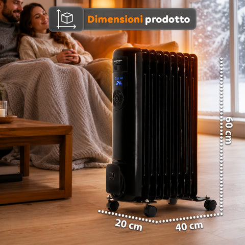Radiatore Elettrico ad Olio 2000W 9 elementi con Regolazione 3 Livelli e Timer