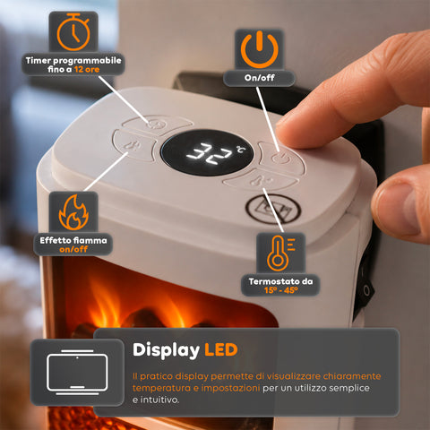 Stufetta Elettrica da Parete 400W con Design Compatto e Temperatura Regolabile