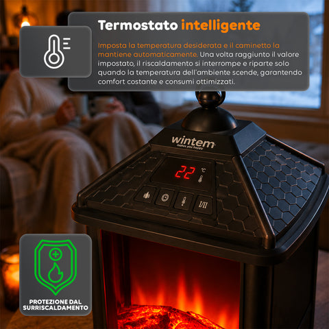 Caminetto Elettrico da Tavolo EIRA 1000W con Telecomando