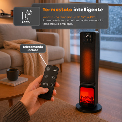 Stufa Elettrica Smart 2000W con APP Tuya, LED Display, Funzione ECO e Timer