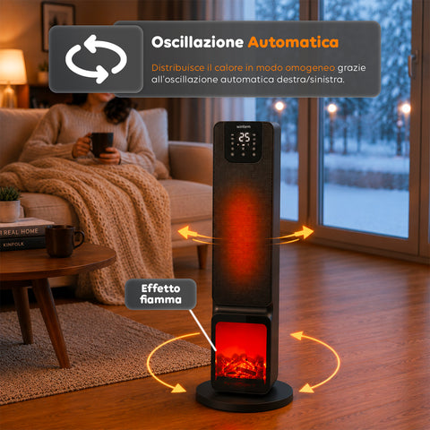 Stufa Elettrica Smart 2000W con APP Tuya, LED Display, Funzione ECO e Timer