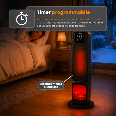 Stufa Elettrica Smart 2000W con APP Tuya, LED Display, Funzione ECO e Timer