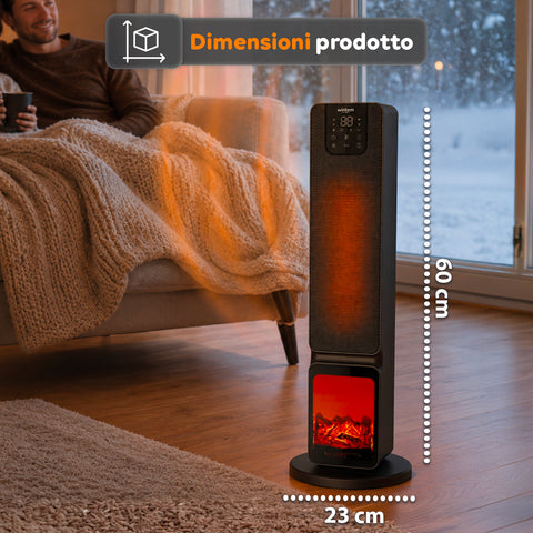 Stufa Elettrica Smart 2000W con APP Tuya, LED Display, Funzione ECO e Timer