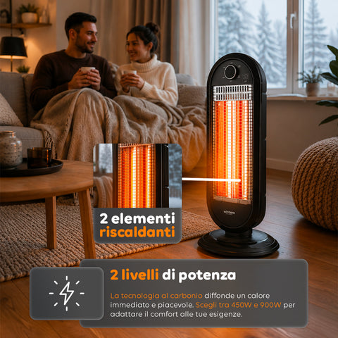 Stufa Elettrica Flare Oscillante con Tecnologia al Carbonio e Antiribaltamento